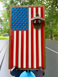 Front view of handmade American flag magnetic bottle opener