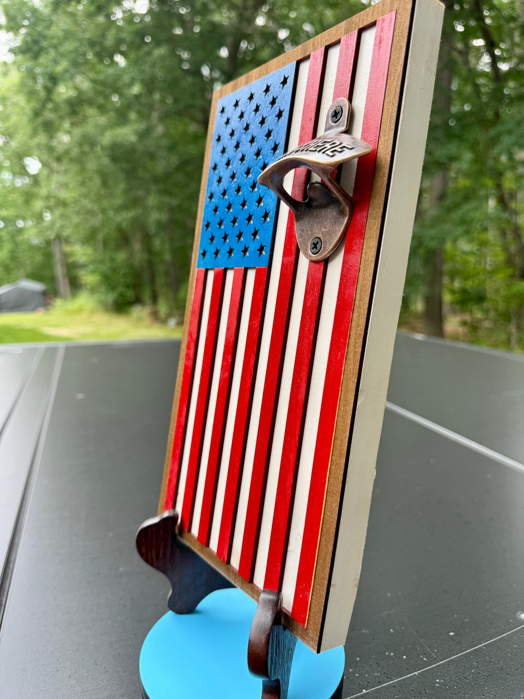 Angled side view showing layered wood construction